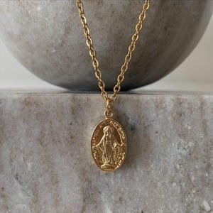 Gold miraculous medal necklace 18&quot; | Virgin Mary necklace, for women or girls