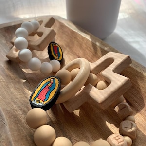 Baptism Gift: Personalized Silicone Rosary for Boys, Girls, Christening & First Communion Keepsake, Sensory Toy, Baby rattle, church toy