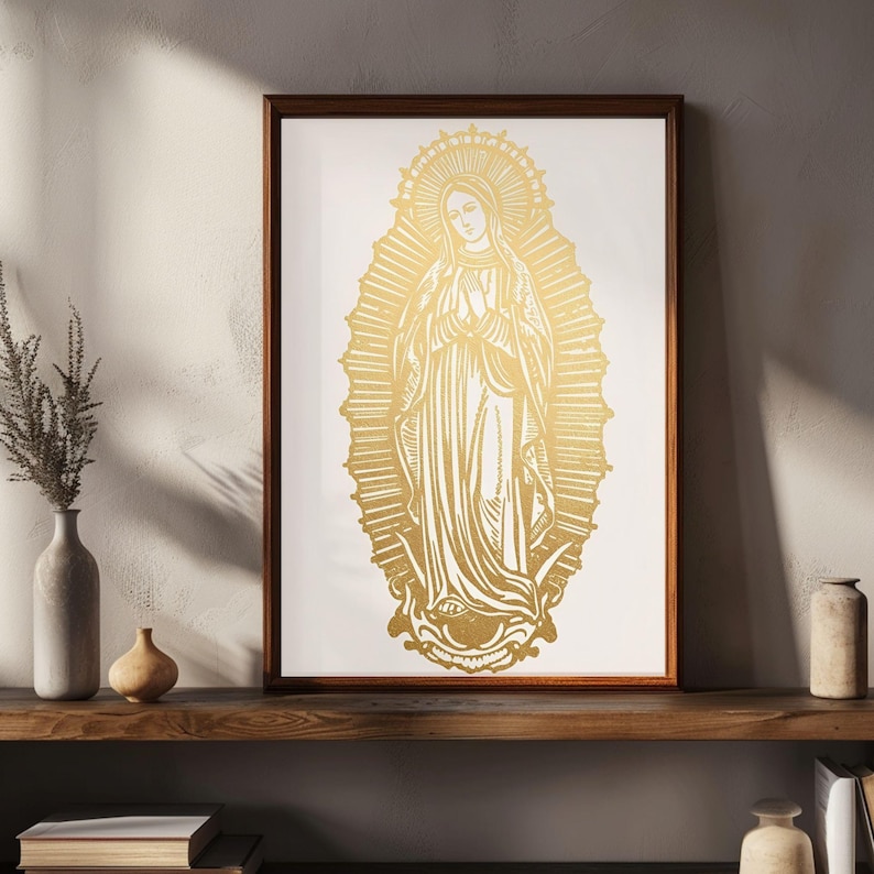 Our Lady of Guadalupe Gold Foil Wall Art, Virgin Mary Catholic Decor ...