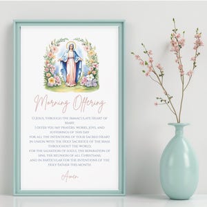 Morning Offering Prayer Printable | Catholic Digital Download | Marian Art | Jesus & Mary Wall Art | 8x10 Minimalist Modern Catholic Decor