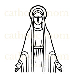 Zwart-witte Maagd Maria SVG-png | Katholiek ontwerp voor Cricut-projecten | Digitale download Mother Mary, doe-het-zelfprojecten