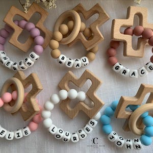 Baptism Gift: Personalized Silicone Rosary for Boys, Girls, Christening & First Communion Keepsake, Sensory Toy, Baby rattle, church toy