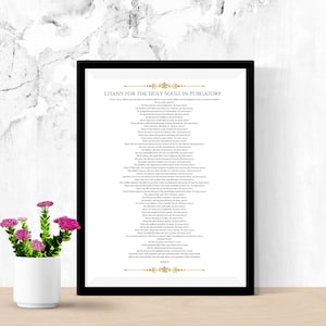 Litanie voor de arme zielen in het vagevuur afdrukbare – 5 x 7 katholieke gebedskaart, digitale download, heilige zielen toewijding, gebedskunst vagevuur