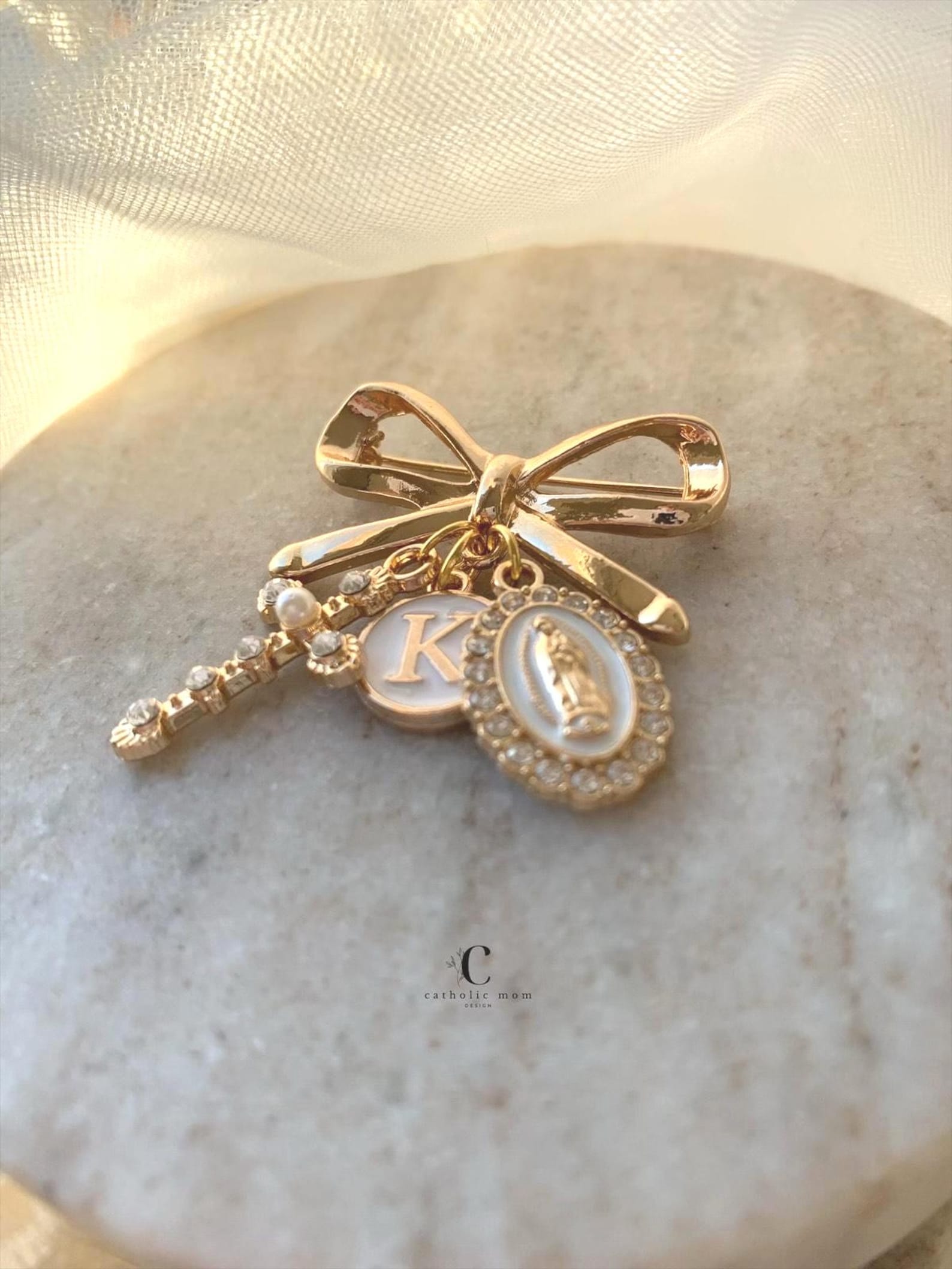 Personalized Catholic Baptism Pin Baby Gift, Initial Brooch for ...