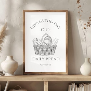 Offrez-nous ce jour notre pain quotidien, art mural imprimable, décoration de cuisine chrétienne, art de versets bibliques, impression d&#39;écriture sainte, cadeau de prêtre pour mariage