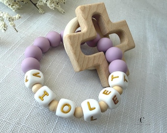 Baptism Gift: Personalized Silicone Rosary for Boys, Girls, Christening & First Communion Keepsake, Sensory Toy, Baby rattle, church toy