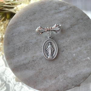 Silver Baby Baptism Pin | Virgin Mary Protection Pin | Catholic Baby Gift for Boys, Girls Baptism, First Communion, Baby announcements