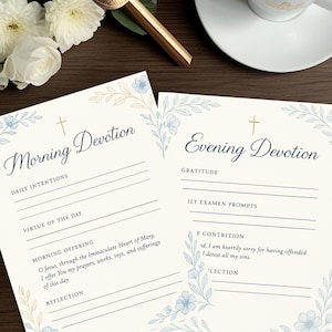 Dévotions du matin et du soir Imprimable en téléchargement numérique 8,5 x 11 cm, feuilles de prières guidées, outils de réflexion catholique pour l'église