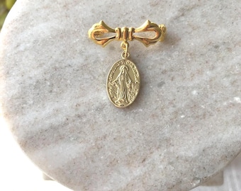 Gold Baptism Pin | Virgin Mary Protection Pin | Catholic Baby Gift for Boys, Girls Baptism, First Communion, Baby announcements