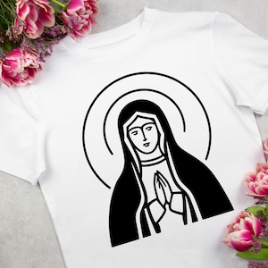 Download digitale minimalista in bianco e nero Vergine Maria SVG PNG per Cricut / Clip art cattolica PNG Design