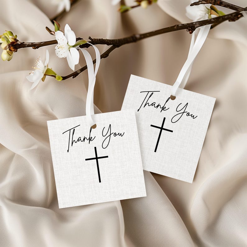 Thank You Tags, Custom Christian Cross Labels for Baptism and Communion ...