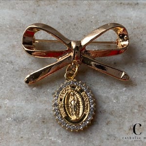 Gold Baptism Pin | Virgin Mary Protection Pin | Catholic Baby Gift for Boys, Girls Baptism, Guadalupe First Communion, Baby announcements