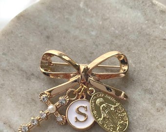 Custom Gold Baptism Pin | Virgin Mary Protection Pin | Catholic Baby Gift for Boys, Girls Baptism, First Communion, Baby announcements