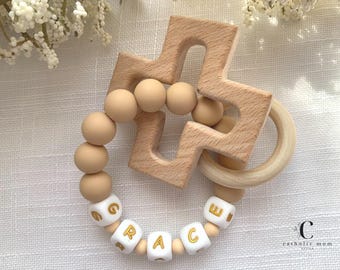 Baptism Gift: Personalized Silicone Rosary for Boys, Girls, Christening & First Communion Keepsake, Sensory Toy, Baby rattle, church toy