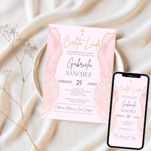 Cielito Lindo Baptism Invitations Pink, Editable Template, Mexican Theme, Digital Download for Girls, Catholic Christening