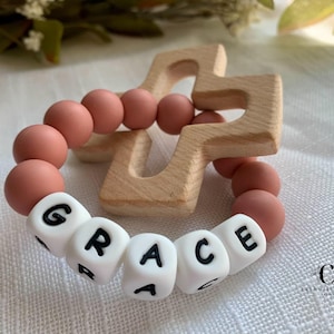 Baptism Gift: Personalized Silicone Rosary for Boys, Girls, Christening & First Communion Keepsake, Sensory Toy, Baby rattle, church toy