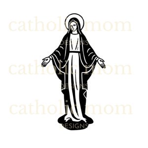 Mother Mary outline, Virgin Mary svg png, jpg art virgencita voor Cricut projects, katholieke clipart voor kaartontwerpen, wonderbaarlijke medaille-illustraties