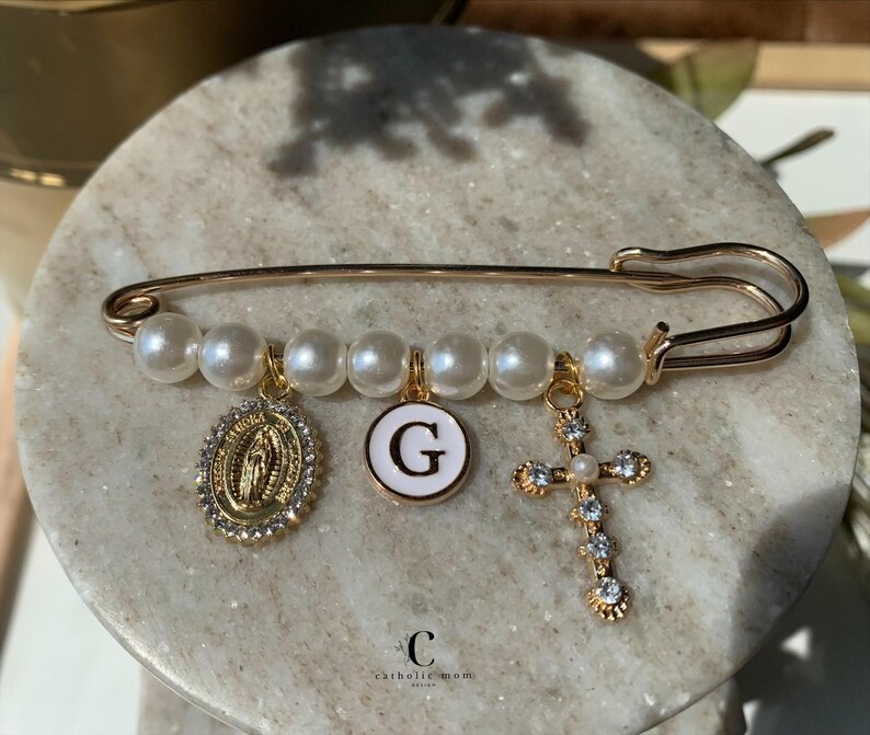 Gold Miraculous Medal Baptism Pin | Personalized Catholic Christening ...
