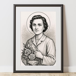 Katholieke kunst aan de muur St. Gianna Molla | Patroonheilige van moeders en artsen | Afdrukbare heilige kunstwerken | Katholiek moedercadeau | Woondecoraties