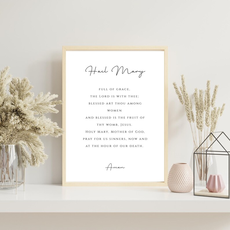 Hail Mary Printable Catholic Wall Art, Digital Download Prayer Print ...