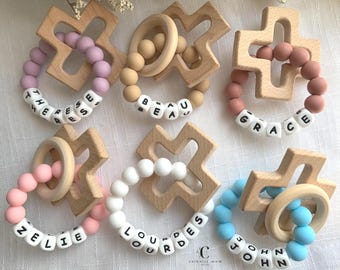 Baptism Gift: Personalized Silicone Rosary for Boys, Girls, Christening & First Communion Keepsake, Sensory Toy, Baby rattle, church toy