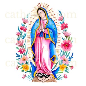 Acquerello Nostra Signora di Guadalupe Clipart, Vergine Maria SVG PNG Download digitale, Clipart Vergine Maria, Nuestra Señora de Guadalupe PNG