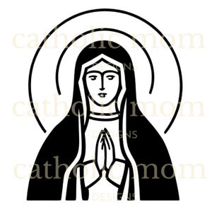Download digitale minimalista in bianco e nero Vergine Maria SVG PNG per Cricut / Clip art cattolica PNG Design