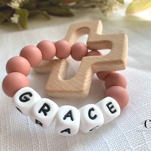 Baptism Gift: Personalized Silicone Rosary for Boys, Girls, Christening & First Communion Keepsake, Sensory Toy, Baby rattle, church toy