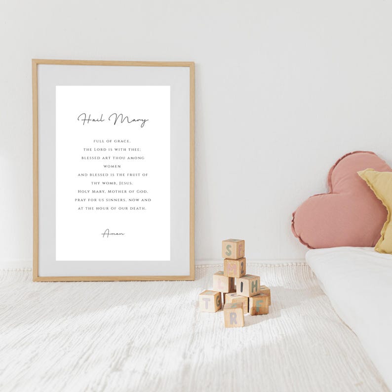 Hail Mary Printable Catholic Wall Art, Digital Download Prayer Print ...