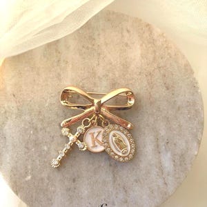 Personalized Catholic Baptism Pin Baby Gift, Initial Brooch for Godchild, Our Lady of Guadalupe Medal & Cross, Gold Blessing Pin