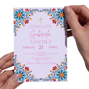 Spanish Baptism Invitations for Girls, Talavera Theme Mexican, Canva Editable Printable, Digital Download, Catholic Custom Design
