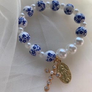 Child Rosary Bracelet Girl 6&quot; – First Communion Bracelet, Baptism Gift, Catholic Jewelry, Small Wrist Miraculous Medal Cross