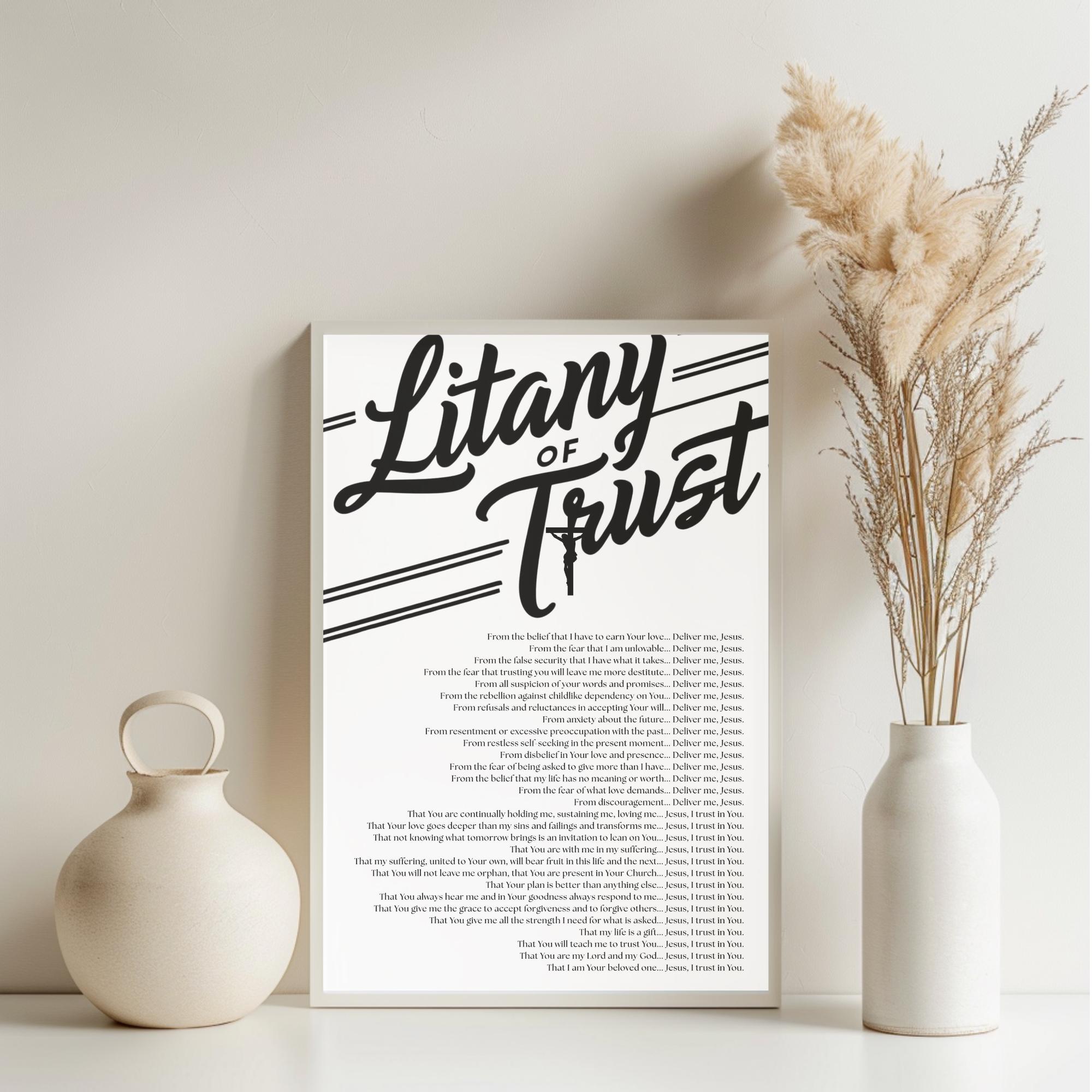 Litany of Trust Printable Wall Art, Catholic Prayer Print, Black and