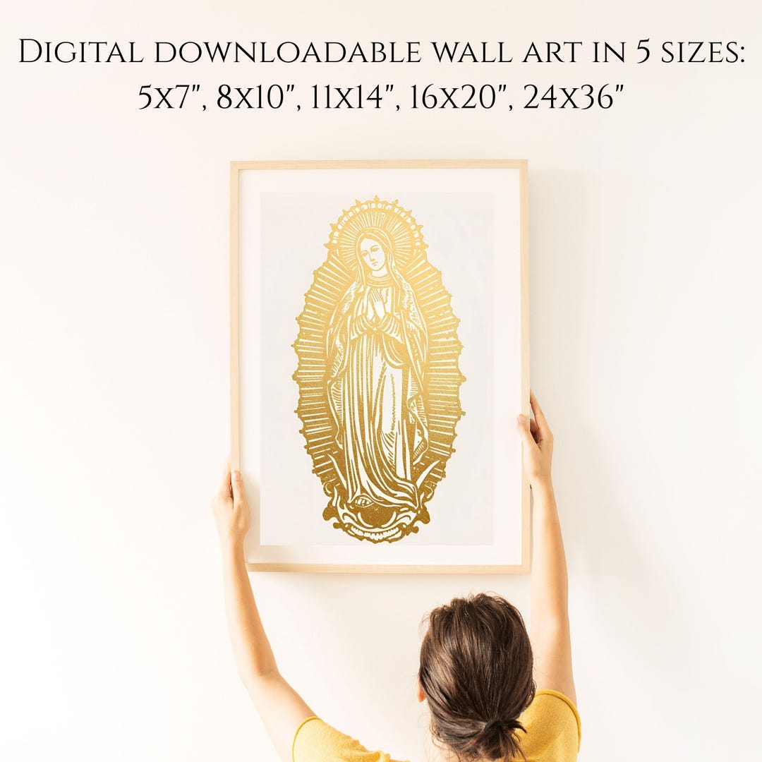 Our Lady of Guadalupe Gold Foil Wall Art, Virgin Mary Catholic Decor ...