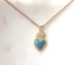 Something Blue Necklace for Bride, Marian Blue Sacred Heart Jewelry, Catholic Wedding Gift