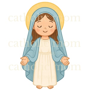 Maagd Maria SVG PNG JPG kinderen clipart, digitale download voor ambachten, onze lieve vrouw van genade religieuze kunst, schattige kinderen graphics, direct gebruik