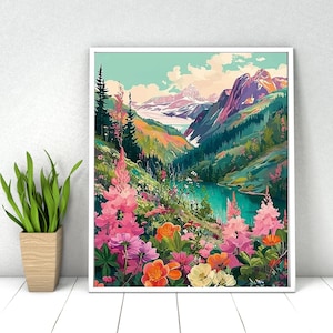 Mountains Landscape Paint by Numbers Kit: DIY Acrylic Painting, Wall Art Decor