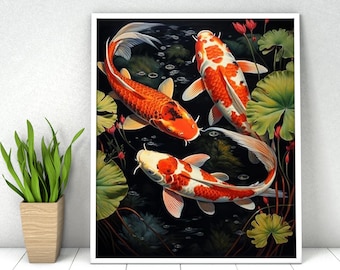Koi Fish Paint by Numbers Kit: DIY Acrylic Painting, Relaxing Art