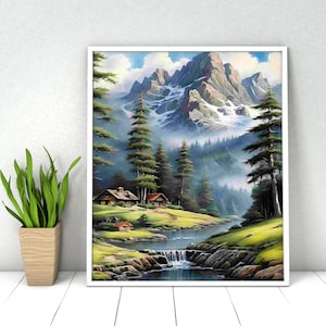 Mountain Landscape Paint by Numbers Kit: DIY Acrylic Painting (16x20 in)