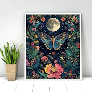 Paint by Numbers. DIY Kit Adult. Butterfly Moon Flowers. Paint it Yourself. Acrylic Painting. Home Decoration. Wall Art Decor. Relaxing Art.