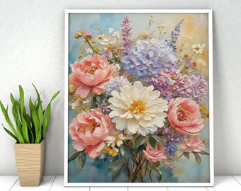 Floral Paint by Numbers DIY Kit: Flowers, Acrylic Painting, Wall Art