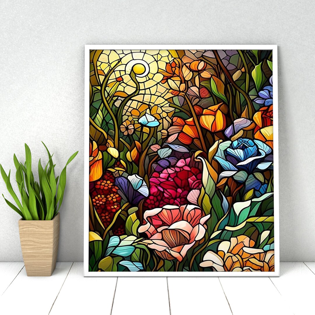 Stained Glass Flowers Paint by Numbers Kit: DIY Acrylic Painting, 16x20 ...