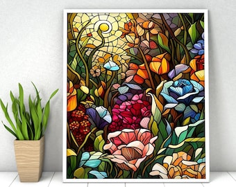 Stained Glass Flowers Paint by Numbers Kit: DIY Acrylic Painting, 16x20 Inch