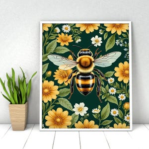 Paint by Numbers. DIY Kit Adult. Bee and Flowers. Paint it Yourself. Acrylic Painting. Home Decoration. Wall Art Decor. Relaxing Art.