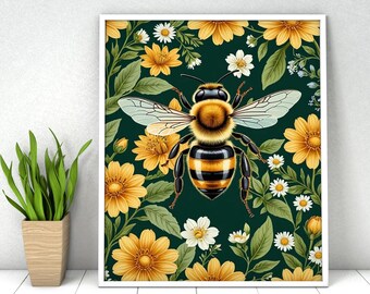 Bee & Flowers Paint by Numbers Kit: DIY Acrylic Painting, 16x20"