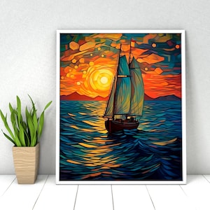 Sailboat Paint by Numbers. DIY Kit for Adult. Sea Landscape Sailboat Ship. Paint it Yourself. Acrylic Painting. Home Decor. Wall Art Decor.