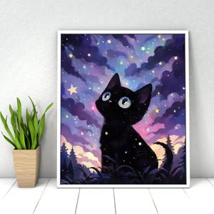 Black Cat Paint by Numbers Kit: DIY Acrylic Painting, 16x20 Inches