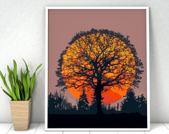 Paint by Number Kit: Tree Sunset Landscape,  DIY Acrylic Painting 16x20in