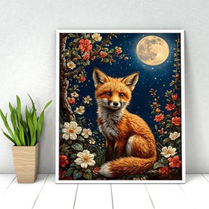 Fox Paint by Numbers DIY Kit: Acrylic Animal Painting, Moon Design