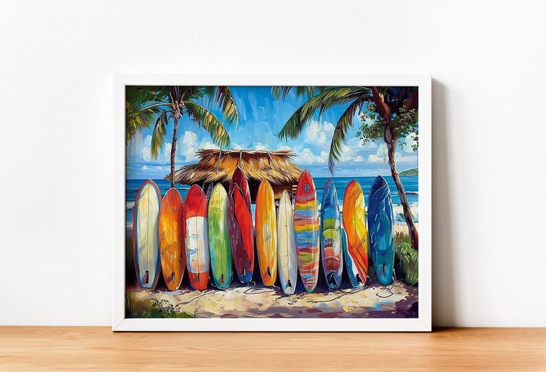 Paint by Numbers. DIY Kit for Adult. Surfboards Ocean Beach. Paint it Yourself. Acrylic Painting. Home Decor. Wall Art Decor. Relaxing Art.